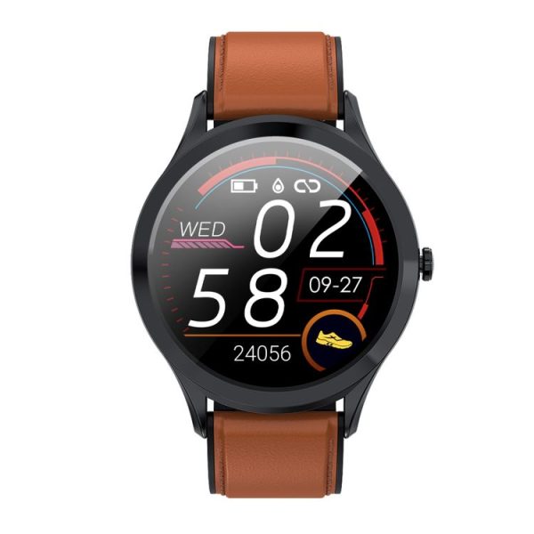 MK10 1.3 inch IPS Color Full-screen Touch Leather Belt Smart Watch, Support Weather Forecast / Heart Rate Monitor / Sleep Monitor / Blood Pressure Monitoring (Brown) - Image 2