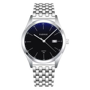 YAZOLE 560 Stainless Steel Band Quartz Movement Waterproof Men Watch (Black Dial)