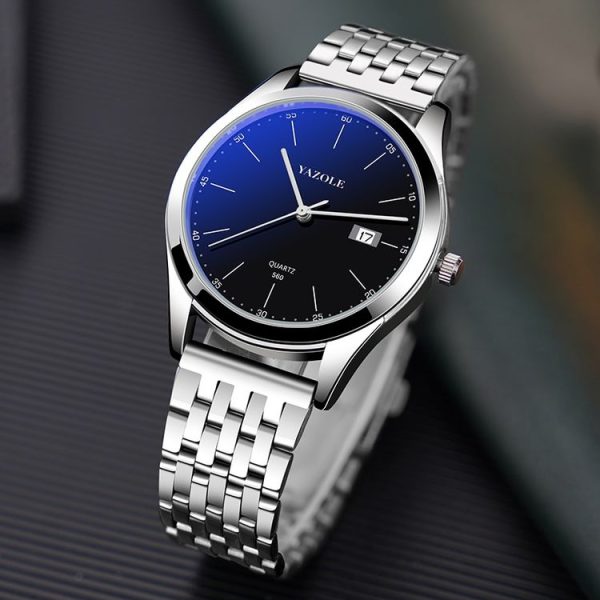 YAZOLE 560 Stainless Steel Band Quartz Movement Waterproof Men Watch (Black Dial) - Image 2