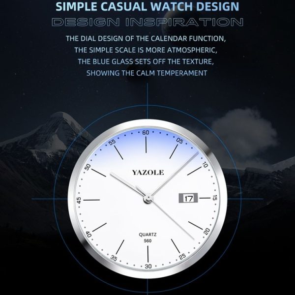 YAZOLE 560 Stainless Steel Band Quartz Movement Waterproof Men Watch (Black Dial) - Image 5
