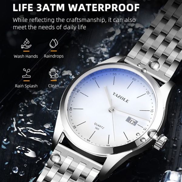 YAZOLE 560 Stainless Steel Band Quartz Movement Waterproof Men Watch (Black Dial) - Image 6