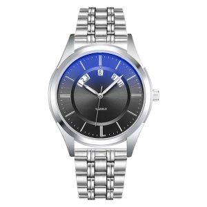 YAZOLE 513 Steel Band Calendar Waterproof Quartz Watch (Black Dial)