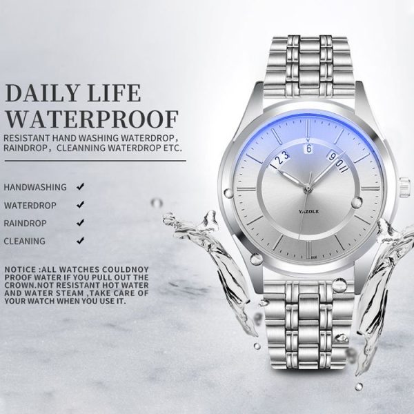 YAZOLE 513 Steel Band Calendar Waterproof Quartz Watch (Black Dial) - Image 3