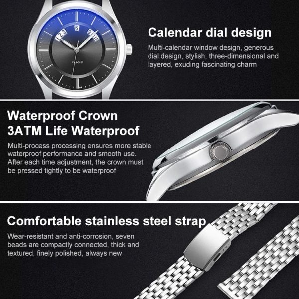 YAZOLE 513 Steel Band Calendar Waterproof Quartz Watch (Black Dial) - Image 6