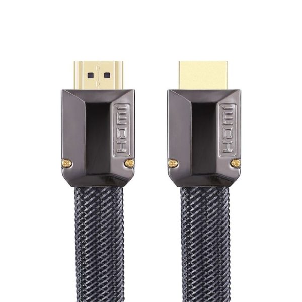 HDMI 2m 2.0 Version HD Cable 19 + 1 Standard Oxygen-Free Copper Metal Sshell 4K TV Flat Cable (Gun Black + Nylon Mesh)