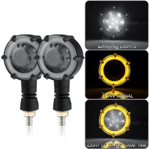 2 PCS PE-ZSD-174 Motorcycle Flashing Rotation Mode LED Two-color Modified Round Turn Signal Light (Yellow + White Light)