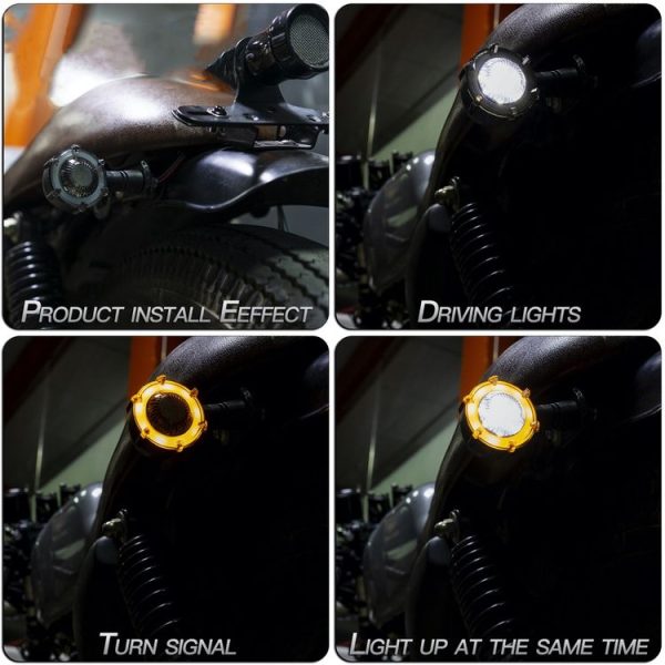 2 PCS PE-ZSD-174 Motorcycle Flashing Rotation Mode LED Two-color Modified Round Turn Signal Light (Yellow + White Light) - Image 2