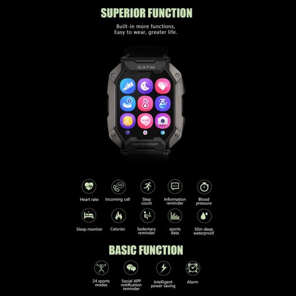 C20 1.71 inch TFT HD Screen Smart Watch, Support Heart Rate Monitoring / Blood Oxygen Monitoring (Black Camouflage) - Image 3