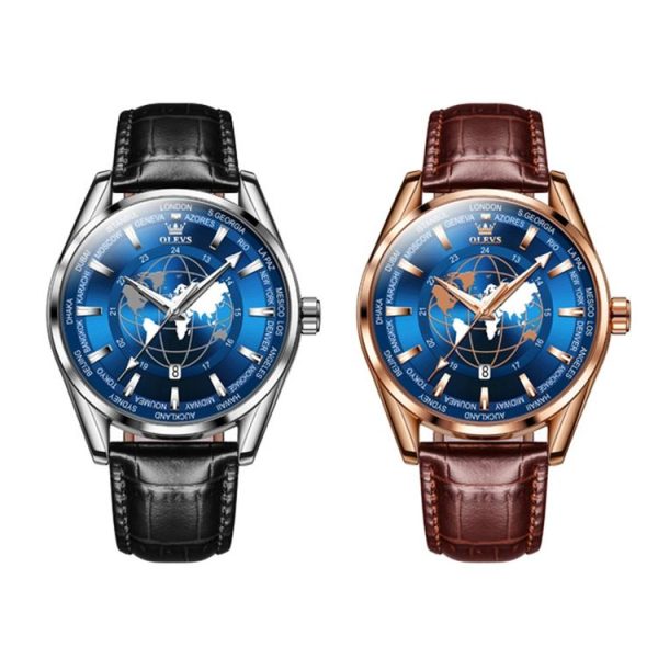 OLEVS 9926 Embossed Earth Dial Men Quartz Watch (Brown) - Image 2