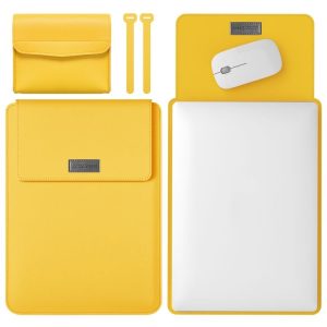 4 in 1 Lightweight and Portable Leather Computer Bag, Size: 13 / 14 inches (Yellow)