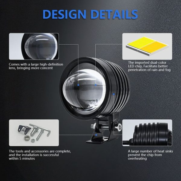 3 inch mini Fisheye Yellow and White Two-color Spotlight - Image 7