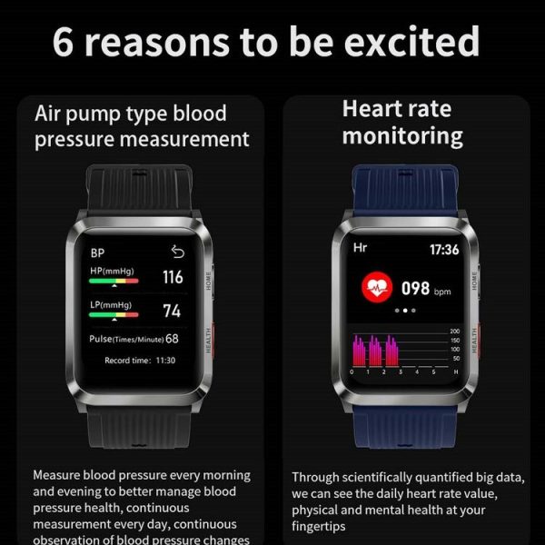 S6T 1.7 Inch Air Pump Smart Watch Supports Heart Rate Detection, Blood Pressure Detection, Blood Oxygen Detection (Black) - Image 3
