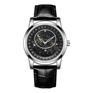 SANDA 7001 Leather Strap Luminous Waterproof Mechanical Watch (Black)