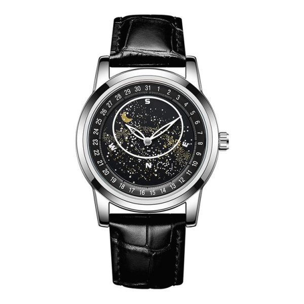 SANDA 7001 Leather Strap Luminous Waterproof Mechanical Watch (Black)