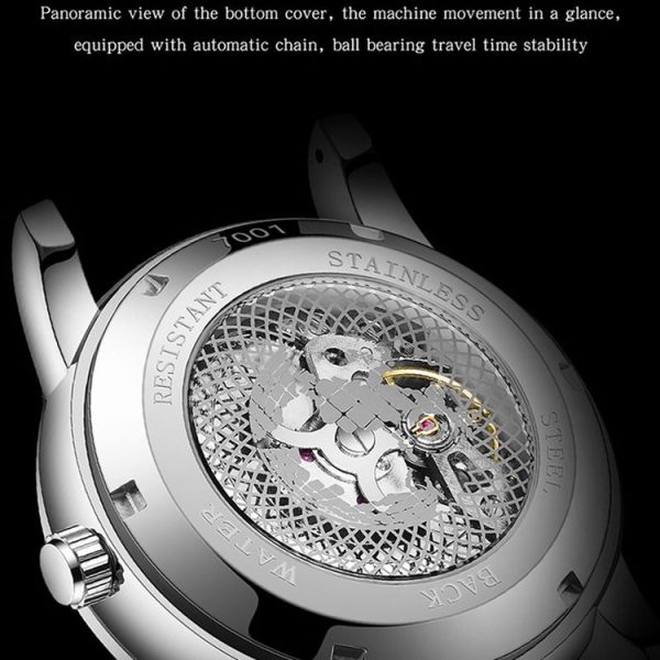 SANDA 7001 Leather Strap Luminous Waterproof Mechanical Watch (Black) - Image 5