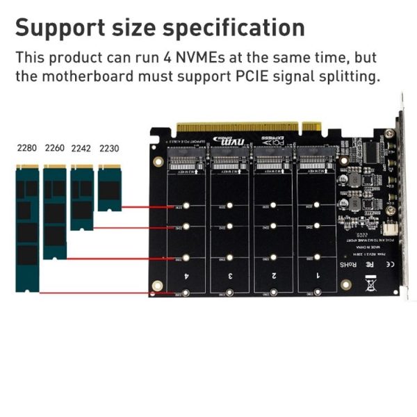 PH44 NVME 4 Disk Array Card PCI-E Signal Split Array Card - Image 3