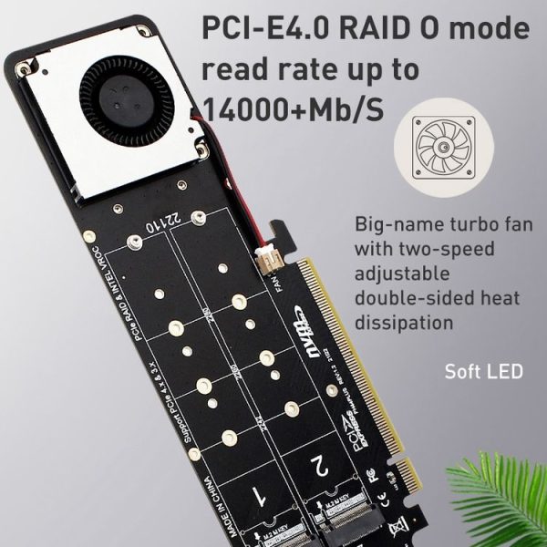 PCIe X16 to M.2 M-key NVMEx4 SSD RAID Converter Card - Image 6