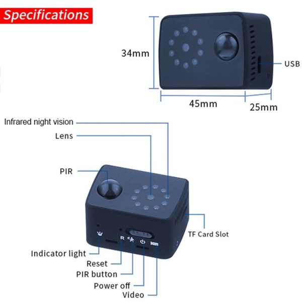 MD20 Mini 1080P HD Camcorder Night Vision PIR Motion Action Micro Camera (Black) - Image 2