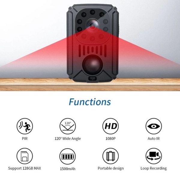 MD31 Mini 1080P HD Camcorder Night Vision PIR Motion Action Micro Camera (Black) - Image 4