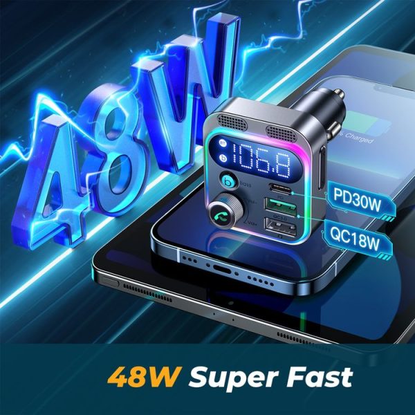 JOYROOM JR-CL16 48W Bluetooth 5.0 Car Wireless FM Transmitter (Silver) - Image 4