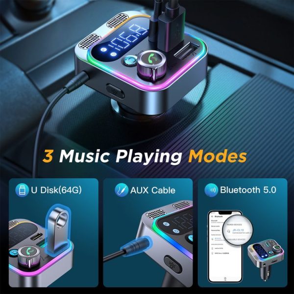 JOYROOM JR-CL16 48W Bluetooth 5.0 Car Wireless FM Transmitter (Silver) - Image 6