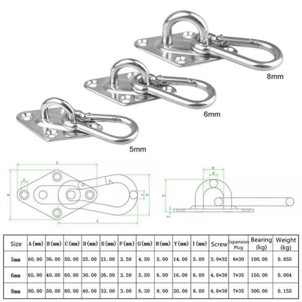2 PCS 5mm 316 Stainless Steel Sand Bag Ceiling Hook Heavy Duty Swing Hangers - Image 5