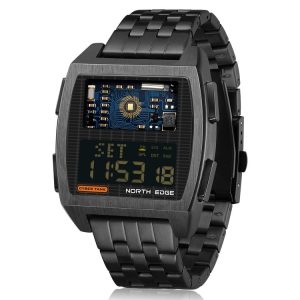 NORTH EDGE CyberTank Stainless Steel Strap Multifunctional Electronic Watch (Black)