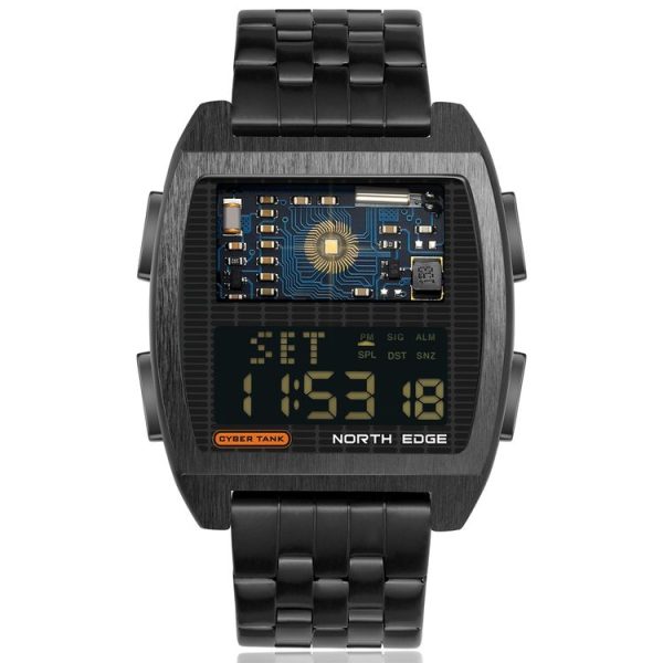 NORTH EDGE CyberTank Stainless Steel Strap Multifunctional Electronic Watch (Black) - Image 2
