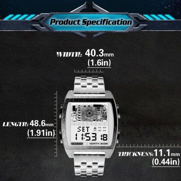 NORTH EDGE CyberTank Stainless Steel Strap Multifunctional Electronic Watch (Black) - Image 6