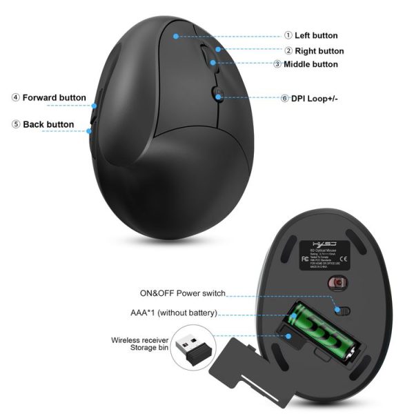 X10 2.4G Wireless Vertical Ergonomic Gaming Mouse (Black) - Image 5