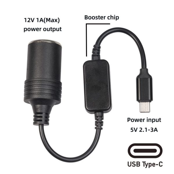 3710-03 30cm Type-C 5V to 12V Car Cigarette Lighter Socket Boost Power Adapter Cable - Image 4