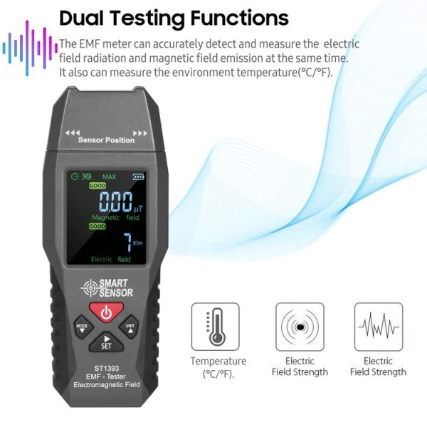 SmartSensor AS1393 Handheld Electromagnetic Radiation Detector (Black) - Image 6