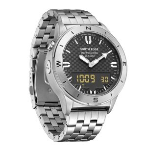 NORTH EDGE Snow-Leopard Outdoor Waterproof Men Multifunction Stainless Steel Strap Smart Watch (Silver)