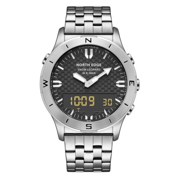 NORTH EDGE Snow-Leopard Outdoor Waterproof Men Multifunction Stainless Steel Strap Smart Watch (Silver) - Image 2