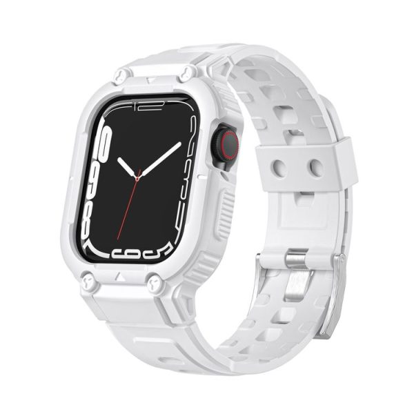 Armor Silicone Watch Band For Apple Watch Series 9&8&7 41mm / SE 3&SE 2&6&SE&5&4 40mm / 3&2&1 38mm (White)