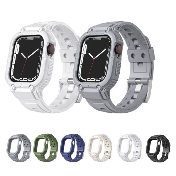 Armor Silicone Watch Band For Apple Watch Series 9&8&7 41mm / SE 3&SE 2&6&SE&5&4 40mm / 3&2&1 38mm (White) - Image 4