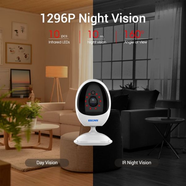 ESCAM QF006 3MP 1296P HD Indoor Wireless PTZ IP Camera IR Night Vision AI Humanoid Detection Home Security CCTV Monitor, Plug Type: EU Plug (White) - Image 11