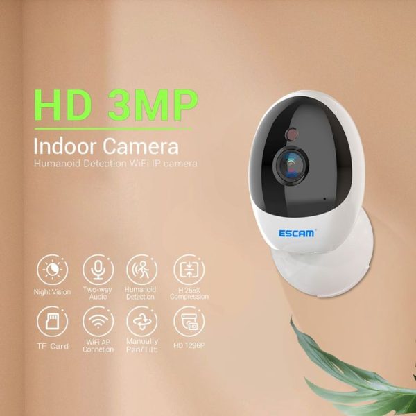 ESCAM QF006 3MP 1296P HD Indoor Wireless PTZ IP Camera IR Night Vision AI Humanoid Detection Home Security CCTV Monitor, Plug Type: EU Plug (White) - Image 4