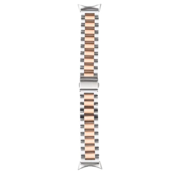 Google Pixel Watch Three Strains Stainless Steel Metal Watch Band (Silver+Rose Gold)