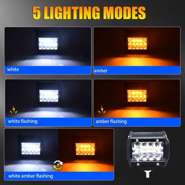 4 inch 13W 3 Row Car LED Strip Light Working Refit Off-road Vehicle Lamp Roof Strip Light with Yellow White Flash - Image 5