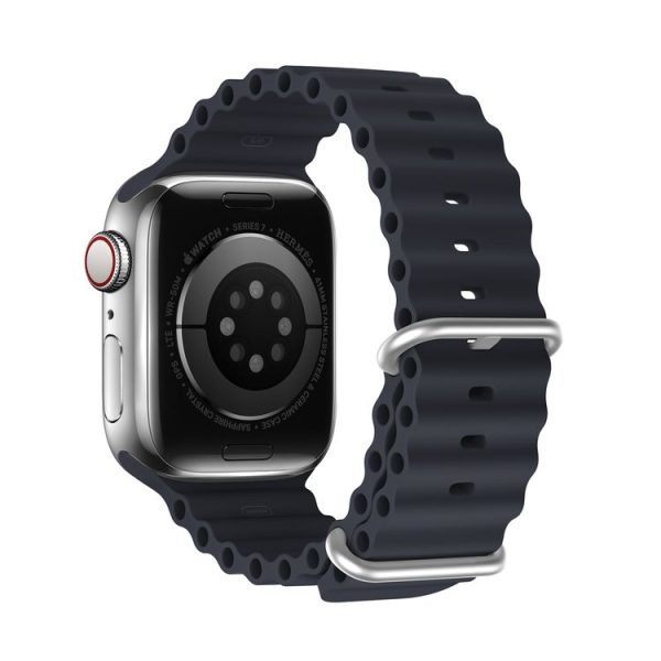 DUX DUCIS Sea Wave Silicone Watch Band For Apple Watch Series 8&7 45mm / SE 2&6&SE&5&4 44mm / 3&2&1 42mm (Midnight) - Image 2