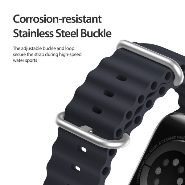 DUX DUCIS Sea Wave Silicone Watch Band For Apple Watch Series 8&7 45mm / SE 2&6&SE&5&4 44mm / 3&2&1 42mm (Midnight) - Image 6