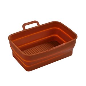 Rectangular Double Pull Basket Foldable Silicone Air Fryer Baking Pan (Brown)
