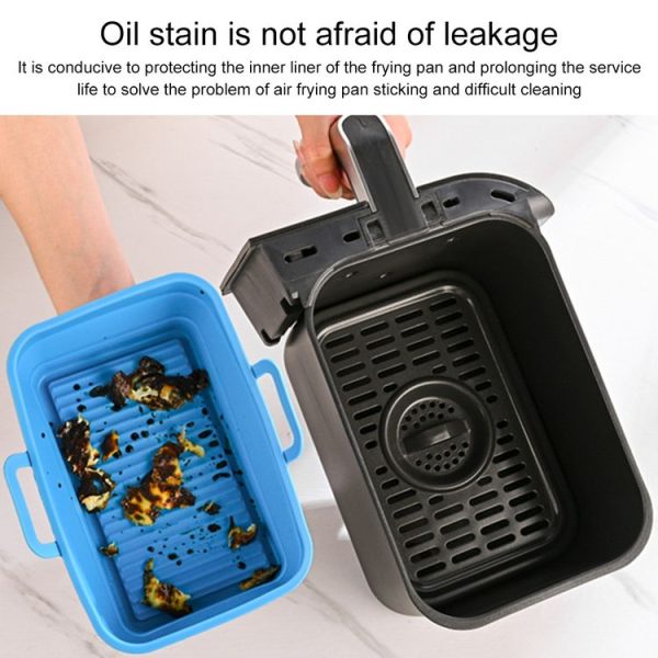 Rectangular Double Pull Basket Foldable Silicone Air Fryer Baking Pan (Brown) - Image 4