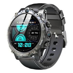V20 Max 1.6 inch WiFi 4G SIM Card Dual Camera Smart Watch, Memory: Ram 4GB Rom 64GB (Black Leather)