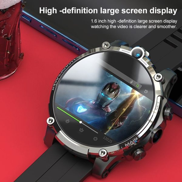 V20 Max 1.6 inch WiFi 4G SIM Card Dual Camera Smart Watch, Memory: Ram 4GB Rom 64GB (Black Leather) - Image 2