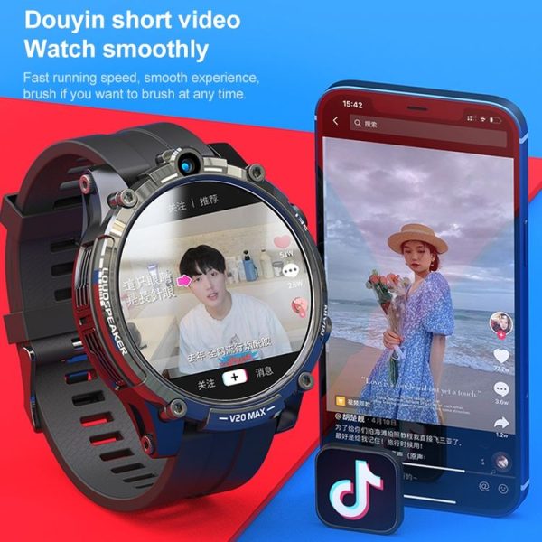 V20 Max 1.6 inch WiFi 4G SIM Card Dual Camera Smart Watch, Memory: Ram 4GB Rom 64GB (Black Leather) - Image 5