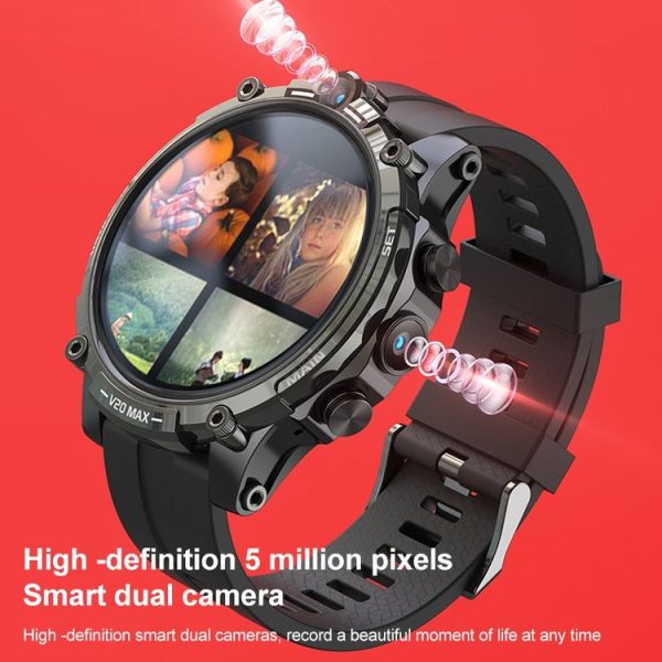 V20 Max 1.6 inch WiFi 4G SIM Card Dual Camera Smart Watch, Memory: Ram 4GB Rom 64GB (Black Leather) - Image 7
