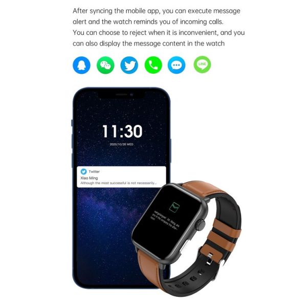 E200 1.72 inch HD Screen Encoder Leather Strap Smart Watch Supports ECG Monitoring / Blood Oxygen Monitoring (Brown) - Image 6