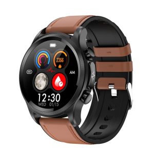 E400 1.39 inch HD Round Screen Leather Strap Smart Watch Supports ECG Monitoring / Non-invasive Blood Sugar (Brown)